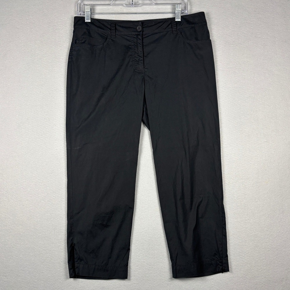 Eileen Fisher Cropped Side Zip Pants M Black Stretch Lightweight Trousers Size M